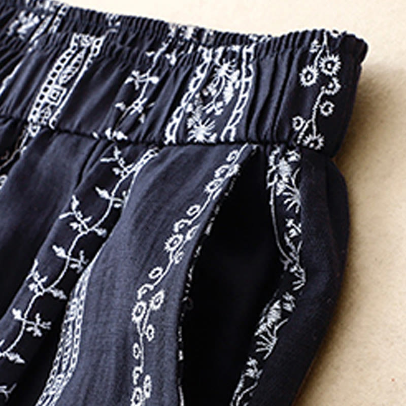 Buddha Stonesカジュアル 縦プリント コットンリネン レディース ワイドレッグパンツ ポケット付き - image 1