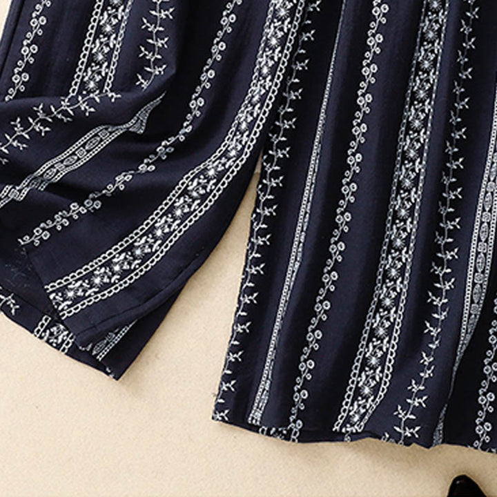 Buddha Stonesカジュアル 縦プリント コットンリネン レディース ワイドレッグパンツ ポケット付き - image 2