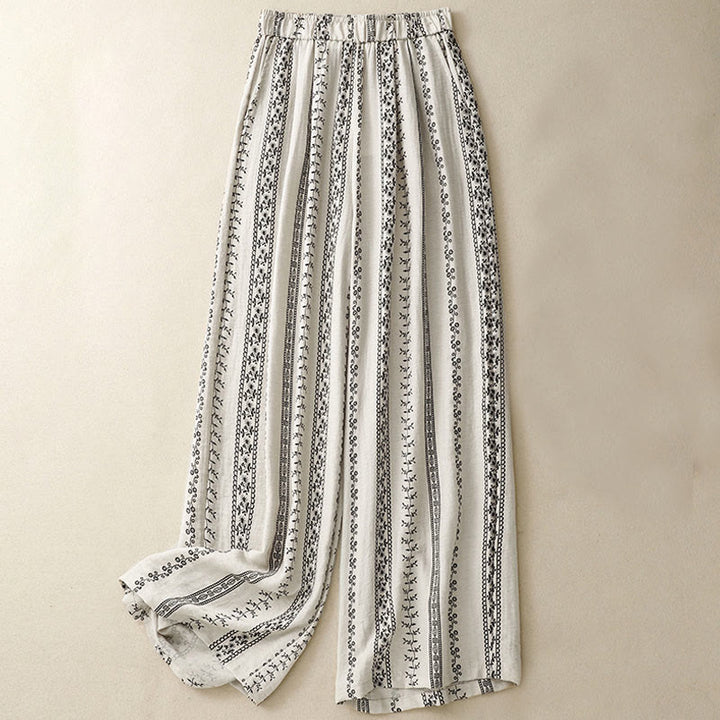 Buddha Stonesカジュアル 縦プリント コットンリネン レディース ワイドレッグパンツ ポケット付き - ベージュ - US8-10，UK/AU12-14，EU40-42 (2XL) - image 5