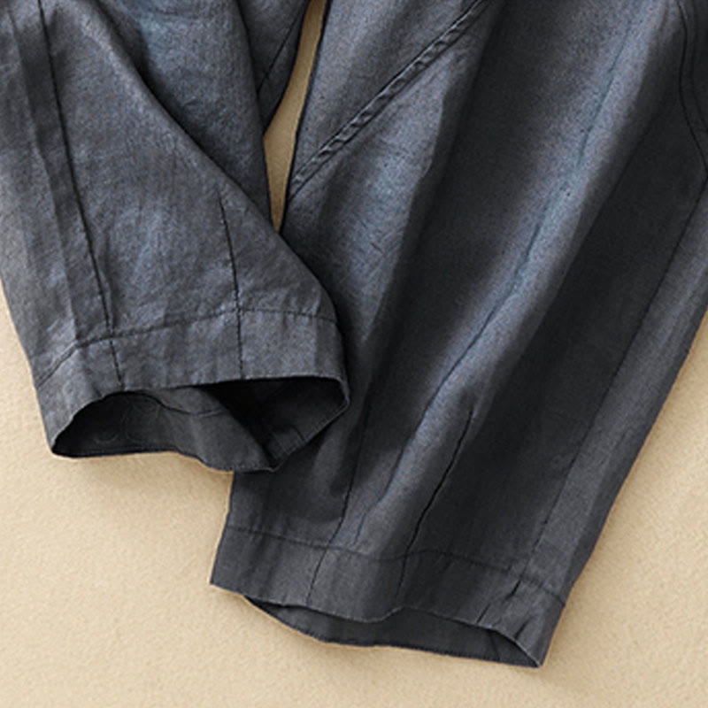 Buddha Stonesカジュアル 無地 クロップドパンツ レディース コットンリネン ハーレムパンツ ポケット付き - image 3