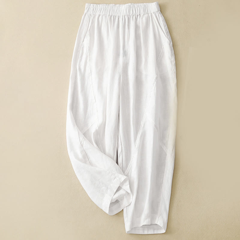 Buddha Stonesカジュアル 無地 クロップドパンツ レディース リネン ハーレムパンツ ポケット付き - 白 - US8-10，UK/AU12-14，EU40-42 (2XL) - image 5