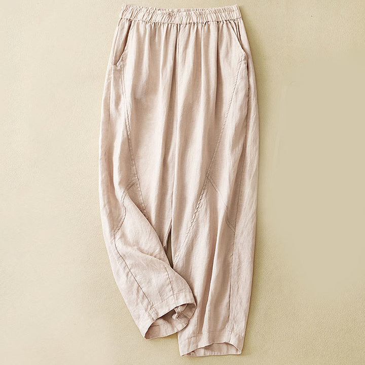 Buddha Stonesカジュアル 無地 クロップドパンツ レディース コットンリネン ハーレムパンツ ポケット付き - ピーチパフ - US8-10，UK/AU12-14，EU40-42 (2XL) - image 21