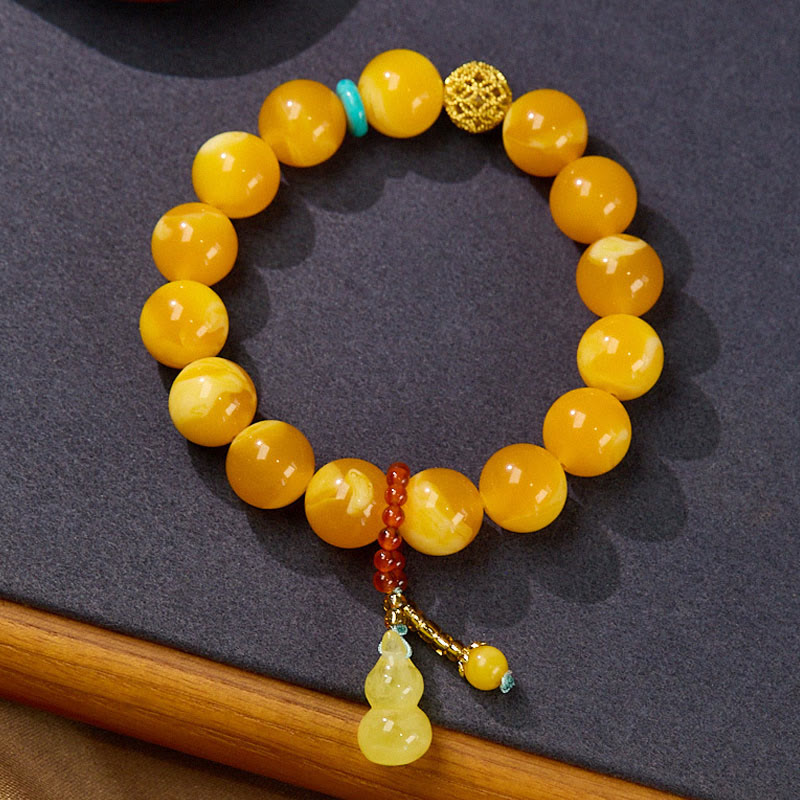 Buddha Stonesアンバー ひょうたん マルチレイヤー 自信ブレスレット - 12mm琥珀（手首周り：14～16cm） - image 1