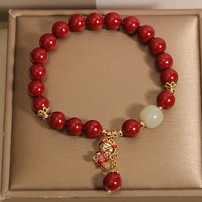 Buddha Stones天然招き猫ペンダント 辰砂良縁祈願ブレスレット - image 8