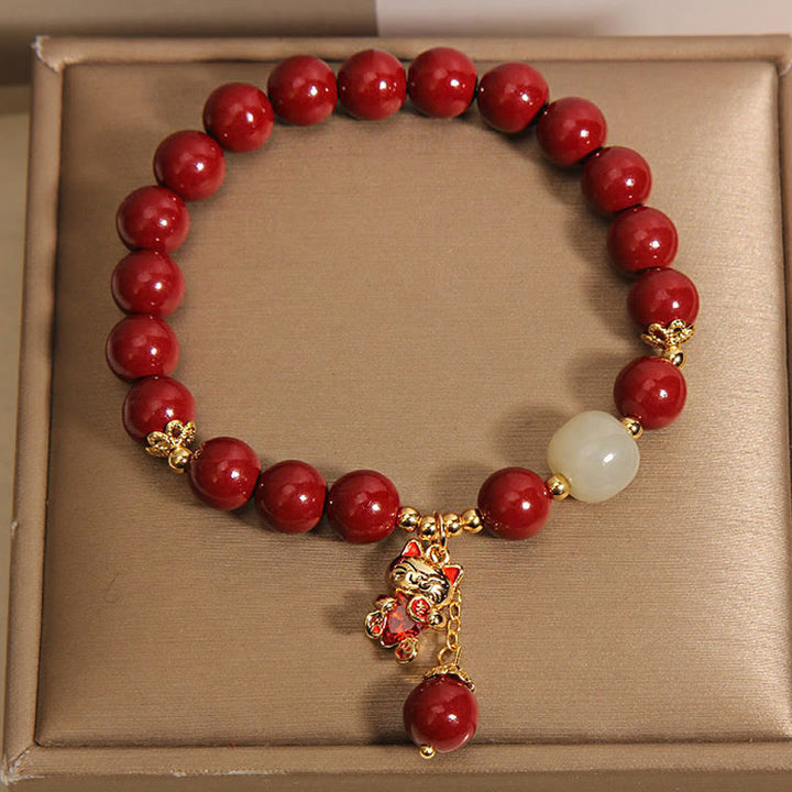 Buddha Stones天然招き猫ペンダント 辰砂良縁祈願ブレスレット - image 8