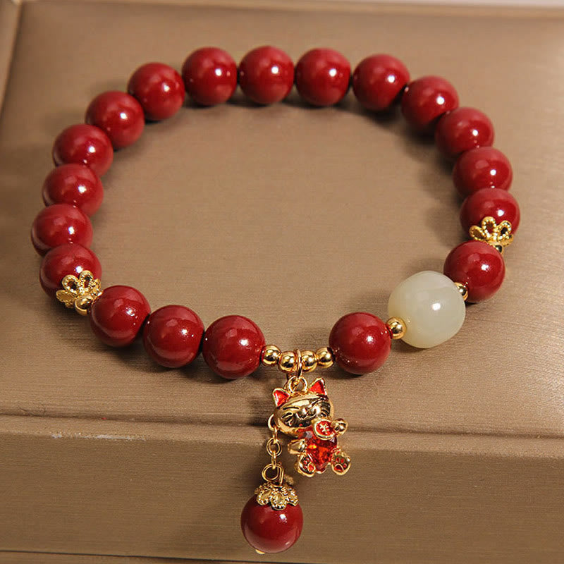 Buddha Stones天然招き猫ペンダント 辰砂良縁祈願ブレスレット - image 4