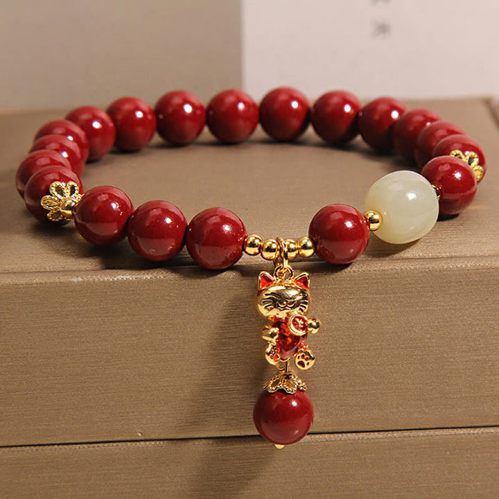 Buddha Stones天然招き猫ペンダント 辰砂良縁祈願ブレスレット - image 3