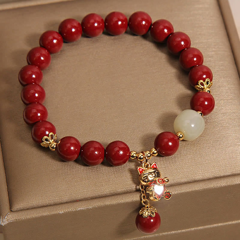 Buddha Stones天然招き猫ペンダント 辰砂良縁祈願ブレスレット - image 5