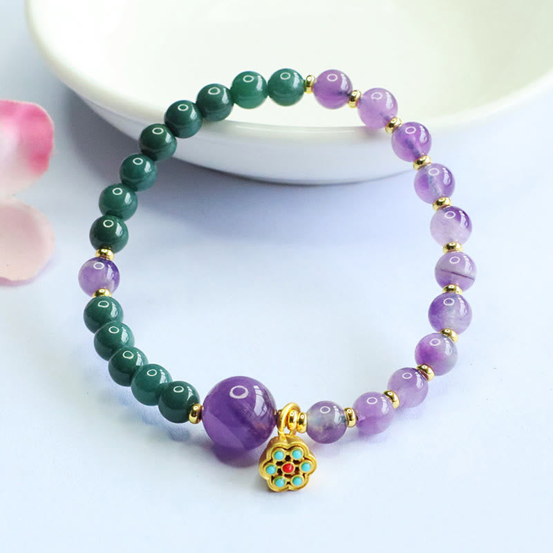 Buddha Stones天然ロータスアメジスト翡翠バランスブレスレット - image 2