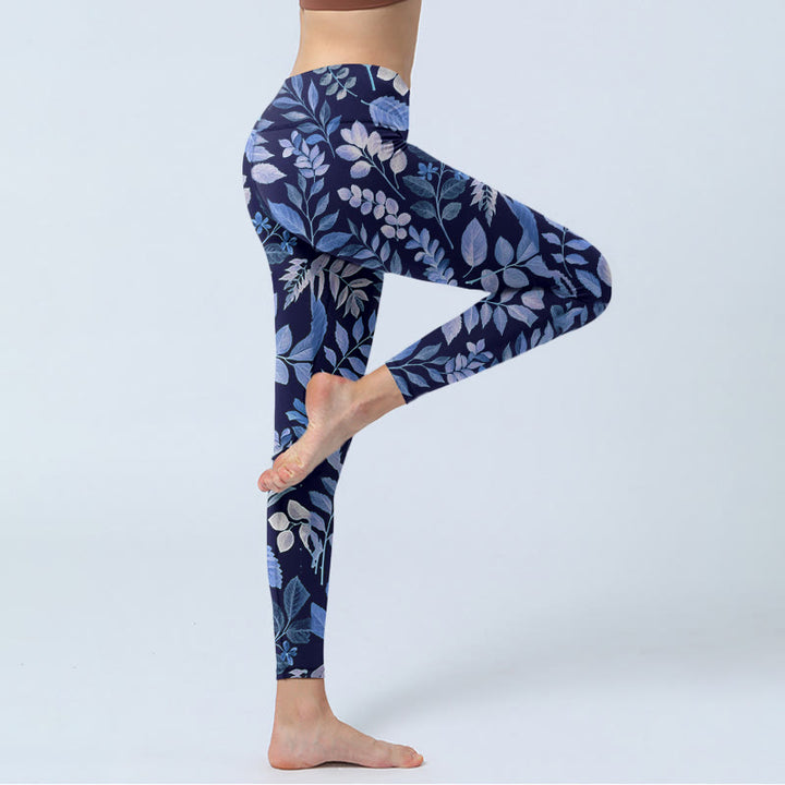 Buddha Stonesパープルリーフプリント ジムレギンス レディース ヨガパンツ - image 3