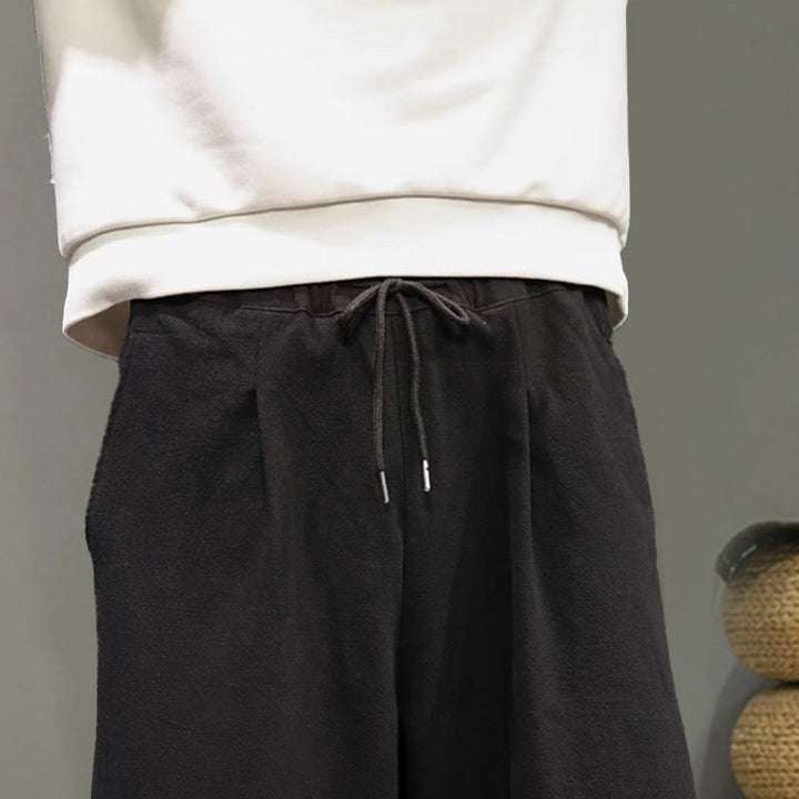 Buddha Stonesと鶴の刺繍入りドローストリングメンズコットンリネンワイドレッグパンツ（ポケット付き） - image 17