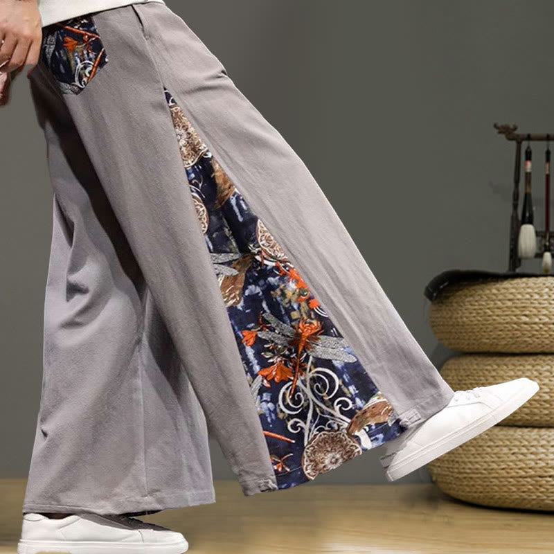Buddha Stonesと鶴の刺繍入りドローストリングメンズコットンリネンワイドレッグパンツ（ポケット付き） - image 28
