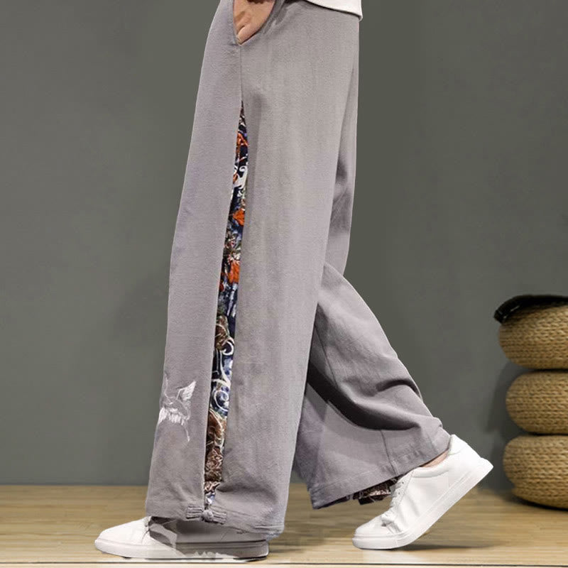 Buddha Stonesと鶴の刺繍入りドローストリングメンズコットンリネンワイドレッグパンツ（ポケット付き） - image 25