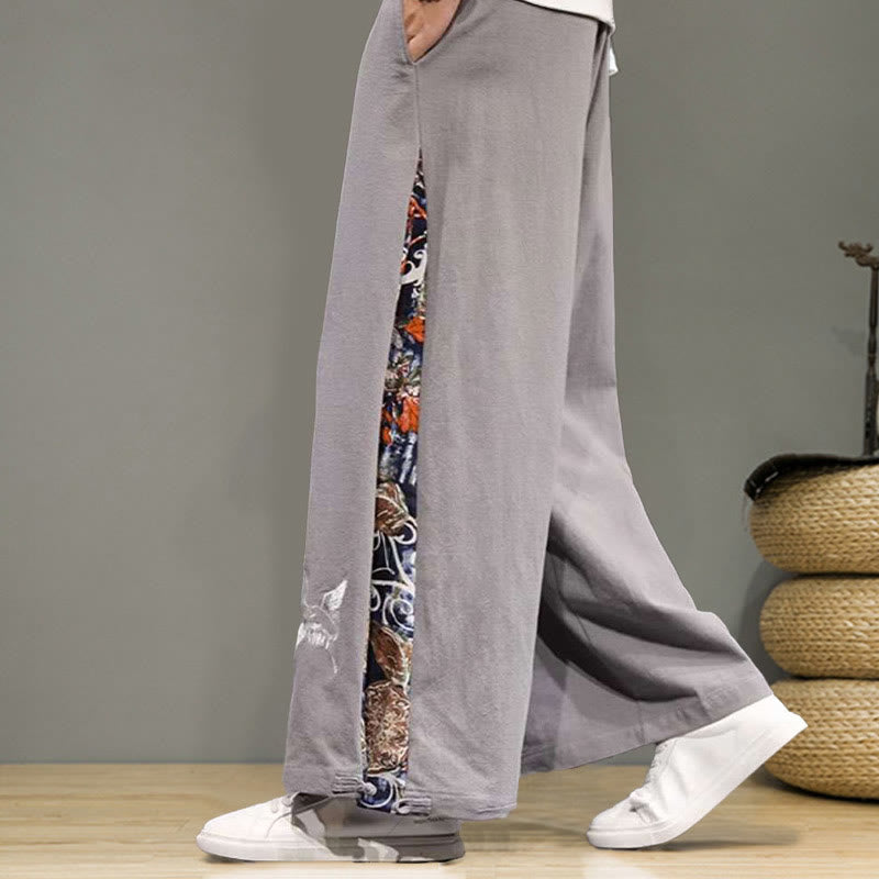 Buddha Stonesと鶴の刺繍入りドローストリングメンズコットンリネンワイドレッグパンツ（ポケット付き） - image 22