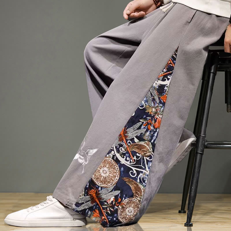 Buddha Stonesと鶴の刺繍入りドローストリングメンズコットンリネンワイドレッグパンツ（ポケット付き） - image 29