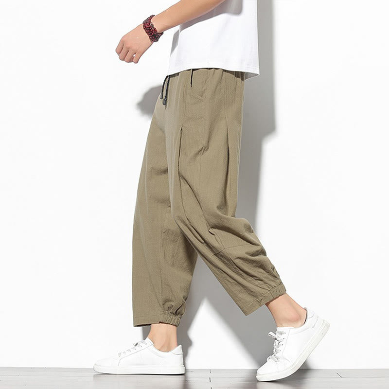 Buddha Stones夏 メンズ 7-8丈 コットンリネン キャロットパンツ ポケット付き - バーリーウッド - US/UK/AU46、 EU56 (5XL) - image 1