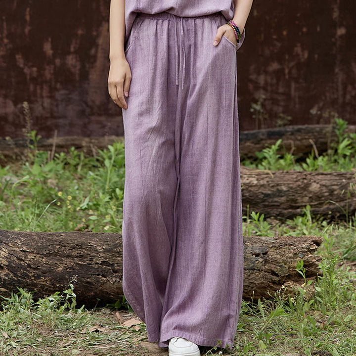 Buddha Stonesカジュアル タイダイ レディース リネン ワイドレッグ パンツ ポケット付き - 梅 - US4、 UK/AU8、EU36（女性） - image 1