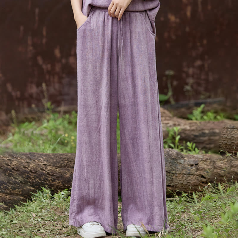 Buddha Stonesカジュアル タイダイ レディース リネン ワイドレッグ パンツ ポケット付き - image 5