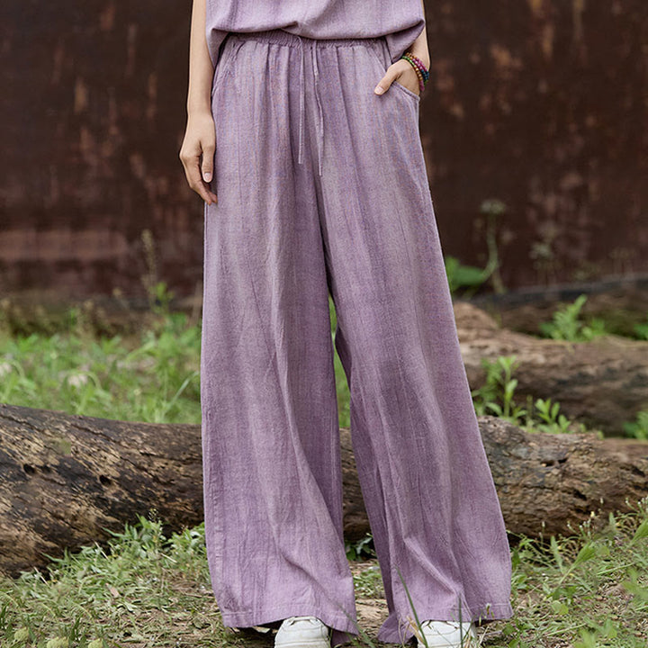 Buddha Stonesカジュアル タイダイ レディース リネン ワイドレッグ パンツ ポケット付き - image 4