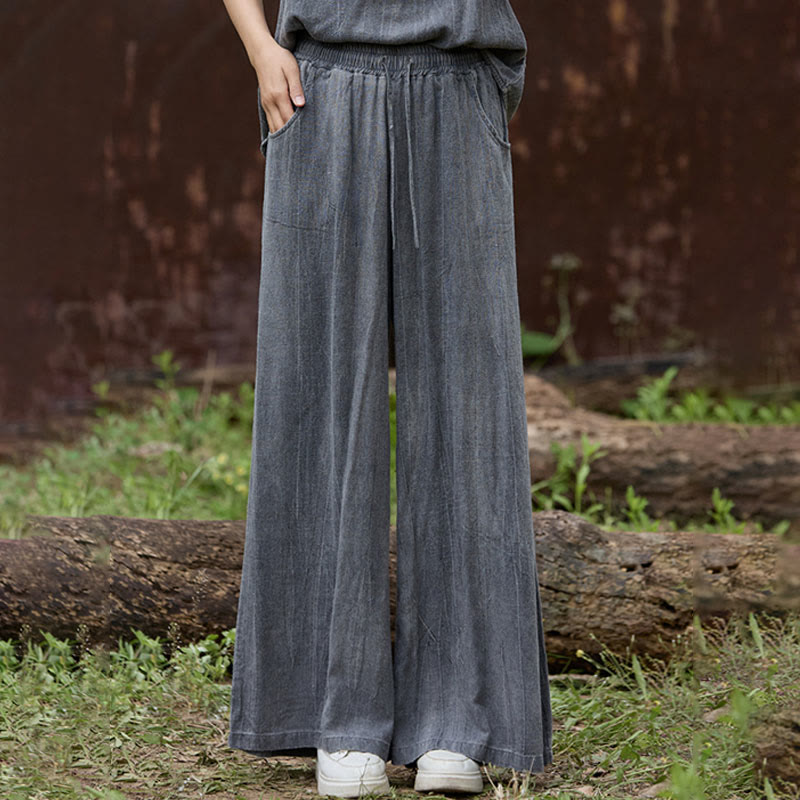 Buddha Stonesカジュアル タイダイ レディース リネン ワイドレッグ パンツ ポケット付き - image 10