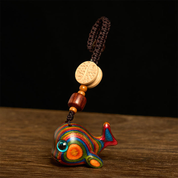 Buddha Stonesレインボーユーカリ イルカ 彫刻 ポジティブキーホルダー 携帯電話吊り下げ装飾 - キーホルダー - image 0