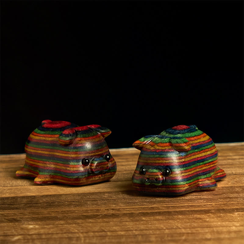 Buddha Stones2個 ミニ レインボー ユーカリ 豚 彫刻 ポジティブ デコレーション - 豚 30×19mm 2個 - image 1