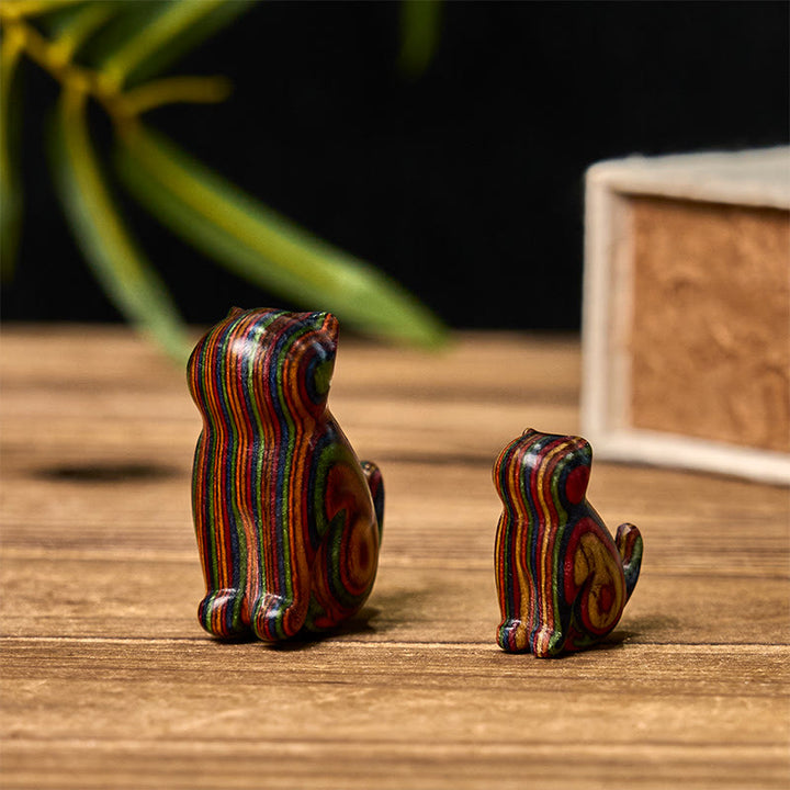 Buddha Stones2個 ミニレインボーユーカリ 座る猫の彫刻 ストレス軽減装飾 - image 3