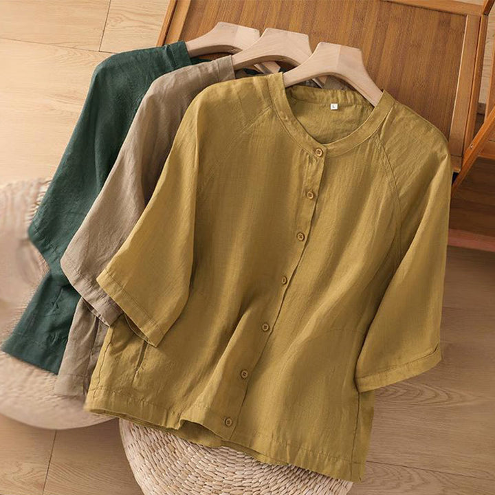 Buddha Stonesデイリー 七分袖 コットンリネン レディース ポケット付きシャツ - image 28
