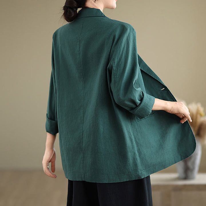 Buddha Stones春 無地 長袖 コットンリネン レディース ジャケット ポケット付き - image 31