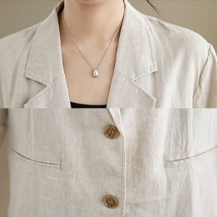 Buddha Stones春 無地 長袖 コットンリネン レディース ジャケット ポケット付き - image 4