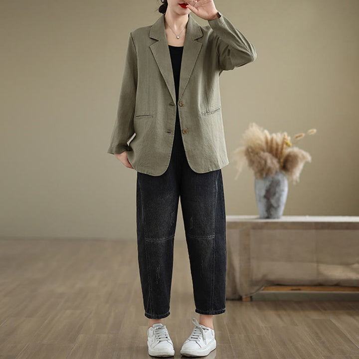 Buddha Stones春 無地 長袖 コットンリネン レディース ジャケット ポケット付き - image 26