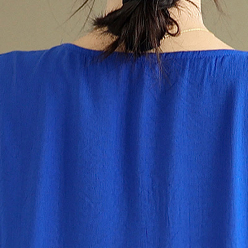 Buddha Stones秋 ピュアカラー Vネック ロングスリーブ コットン ミディドレス - image 18