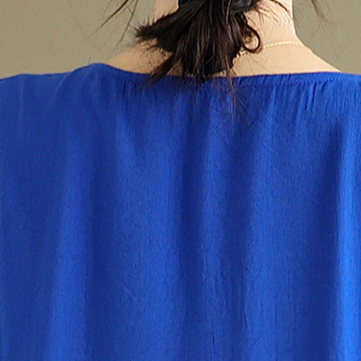 Buddha Stones秋 ピュアカラー Vネック ロングスリーブ コットン ミディドレス - image 18