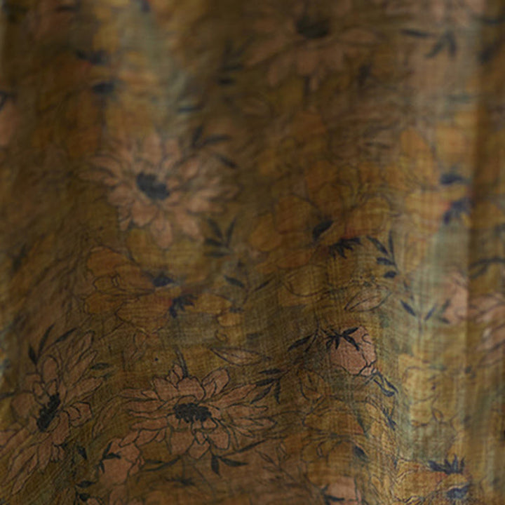 Buddha Stonesオリーブプリント フラワー ロングスリーブ コットンリネン マキシドレス ポケット付き - image 9