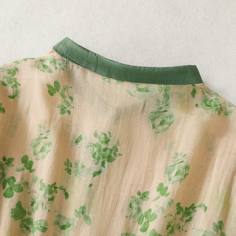 Buddha Stonesプリントボタンドローストリングハイウエスト半袖コットンミディドレス（ポケット付き） - image 10