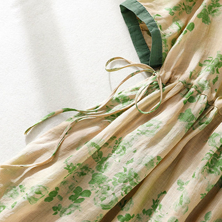 Buddha Stonesプリントボタンドローストリングハイウエスト半袖コットンミディドレス（ポケット付き） - image 14