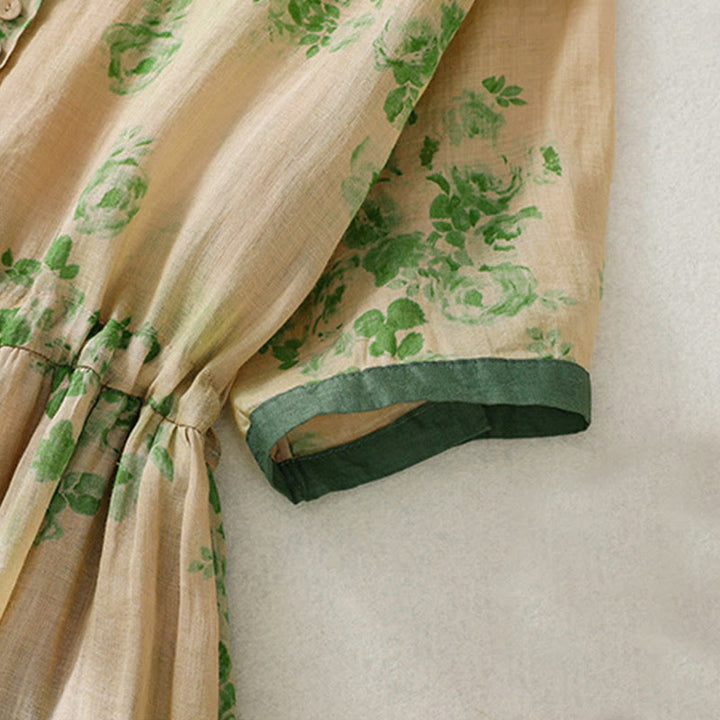 Buddha Stonesプリントボタンドローストリングハイウエスト半袖コットンミディドレス（ポケット付き） - image 13