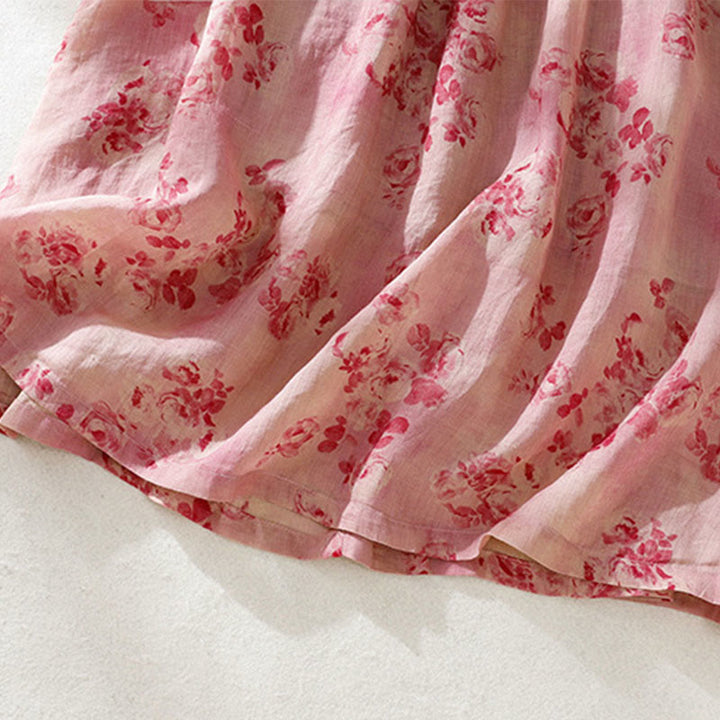 Buddha Stonesプリントボタンドローストリングハイウエスト半袖コットンミディドレス（ポケット付き） - image 6