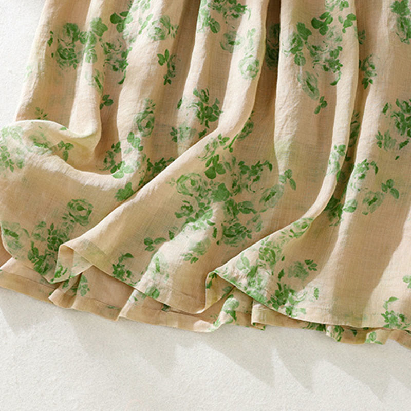 Buddha Stonesプリントボタンドローストリングハイウエスト半袖コットンミディドレス（ポケット付き） - image 18