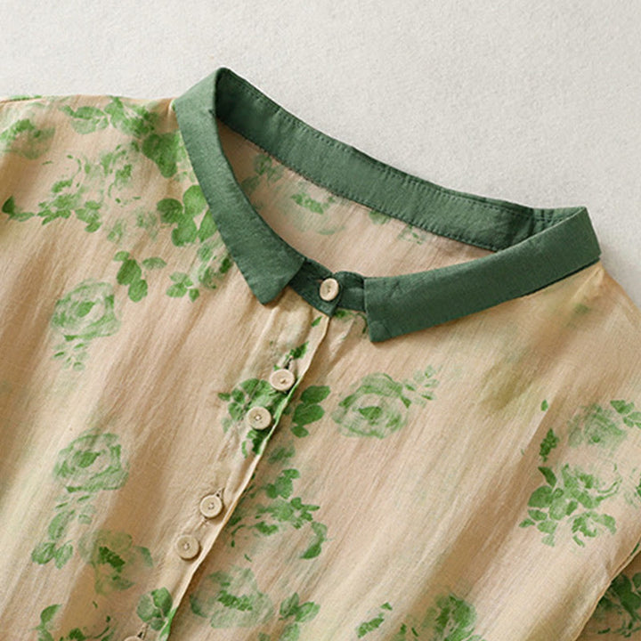 Buddha Stonesプリントボタンドローストリングハイウエスト半袖コットンミディドレス（ポケット付き） - image 9