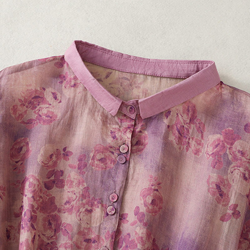 Buddha Stonesプリントボタンドローストリングハイウエスト半袖コットンミディドレス（ポケット付き） - image 22