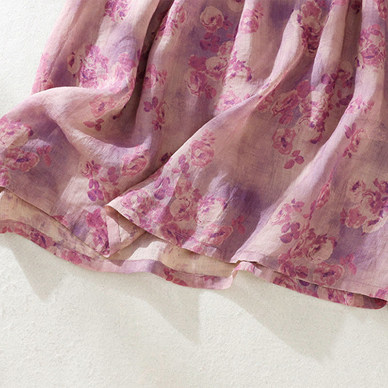 Buddha Stonesプリントボタンドローストリングハイウエスト半袖コットンミディドレス（ポケット付き） - image 27