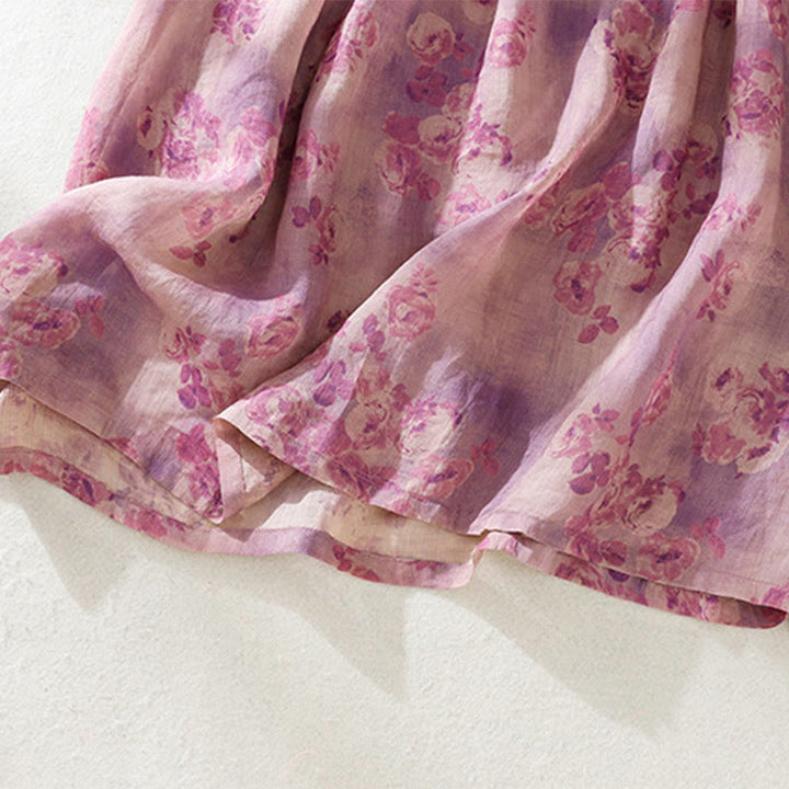 Buddha Stonesプリントボタンドローストリングハイウエスト半袖コットンミディドレス（ポケット付き） - image 27