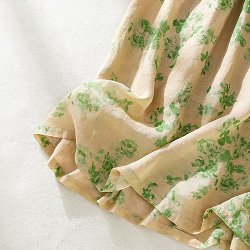 Buddha Stonesプリントボタンドローストリングハイウエスト半袖コットンミディドレス（ポケット付き） - image 19