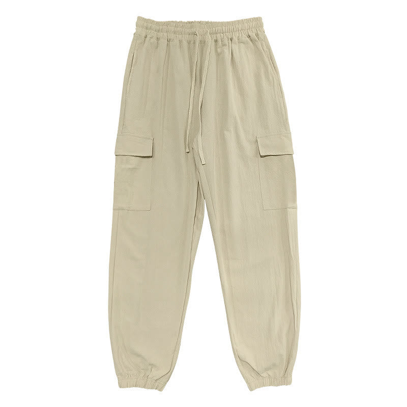 Buddha Stones無地リネン ドローストリング メンズ カーゴパンツ ポケット付き - 小麦 - US/UK/AU46、 EU56 (3XL) - image 22