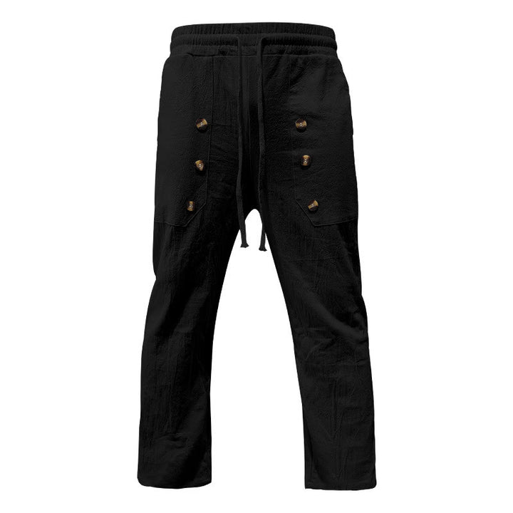 Buddha Stonesカジュアル 無地 ボタン メンズ コットンパンツ ポケット付き - image 14