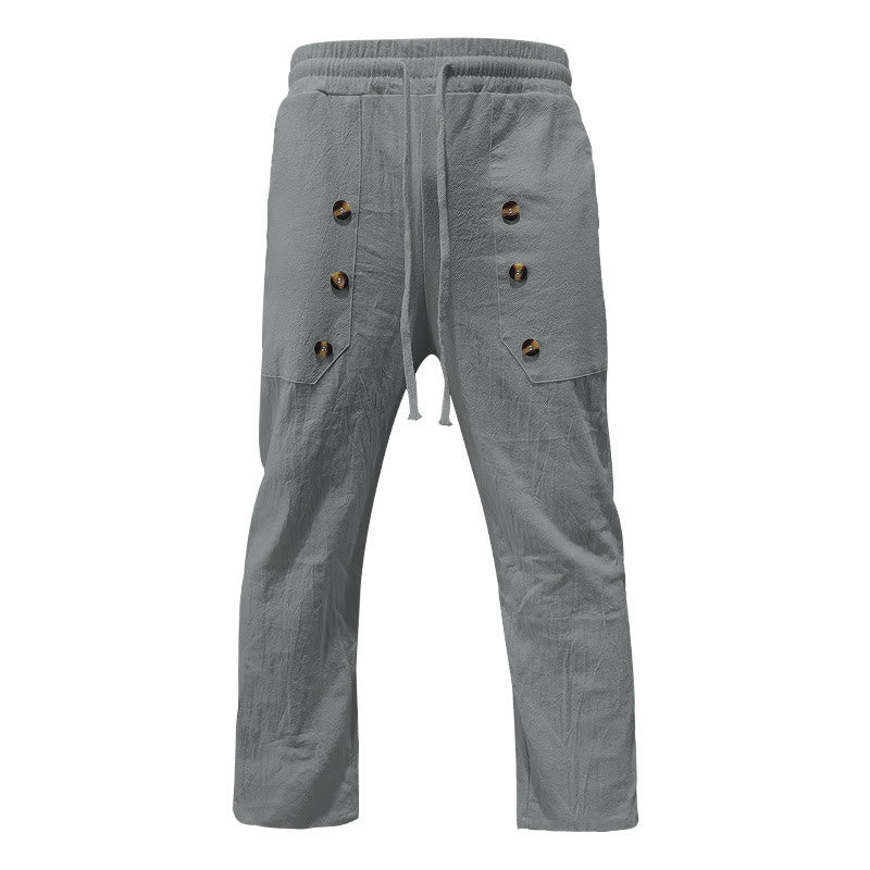 Buddha Stonesカジュアル 無地 ボタン メンズ コットンパンツ ポケット付き - image 31