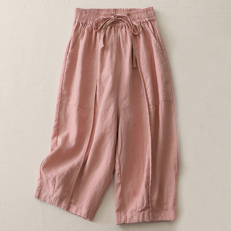 Buddha Stonesカジュアル 無地 パッチワーク レディース ポリエステル 7-8丈 ワイドレッグパンツ ポケット付き - ピンク - US8-10，UK/AU12-14，EU40-42 (2XL) - image 4