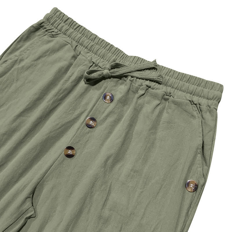 Buddha Stones無地ボタン ドローストリング メンズ コットンパンツ ポケット付き - image 19