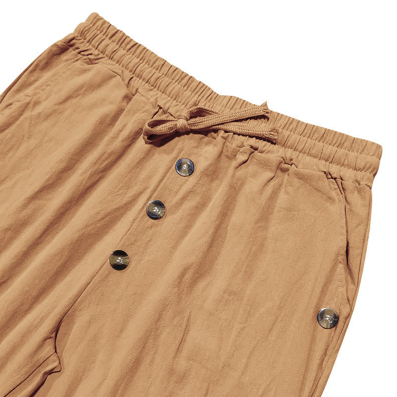 Buddha Stones無地ボタン ドローストリング メンズ コットンパンツ ポケット付き - image 52
